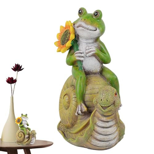 Rana en estatua de caracol, estatua de jardín de rana, estatua de arte de caracol de resina de rana para decoración de jardín, bonita estatua de 20,6 cm para exteriores