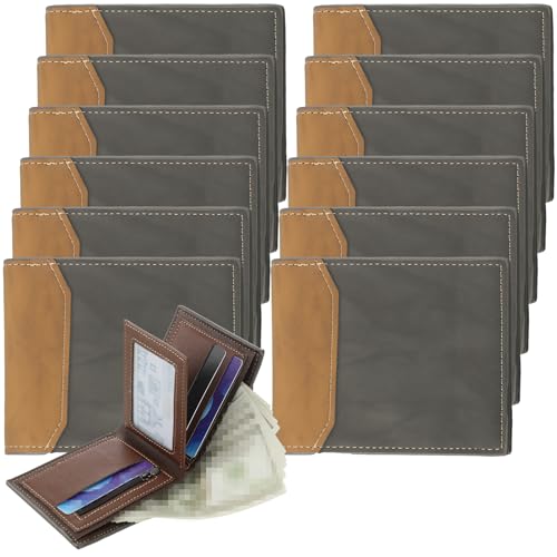 Paterr 12 Pcs Leather Photo Wallet for Men PU Leather Bifold Wallets with Pockets for DIY Christmas Gifts for Dad Husband Son(Brown, Gray)