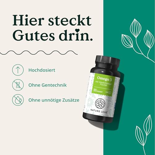 Nature Love Omega 3 - hochdosiert mit 650mg Omega 3 Fettsäuren je Tagesdosis - 120 kleine Kapseln mit Spitzenrohstoff AlaskOmega® (MSC-zertifiziert) - ohne Zusätze in Deutschland produziert 4