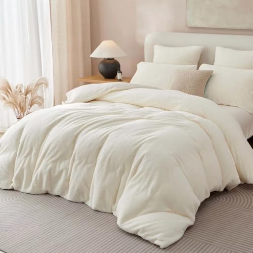 Lanqinglv Plüsch Bettwäsche 135x200 Teddy Fleece Weiß Flauschige Bettwäsche Set Cashmere Touch,ÖKO-TEX Warme Winterbettwäsche Thermo Wende...
