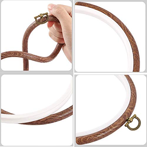 Esoes Embroidery Frames, 2 Pieces Embroidery Hoop Ring Plastic Cross Stitch Hoops Set Imitated Wood Display Frame Circle and Oval Embroidery Kits for Art Craft Sewing and Hanging (A)