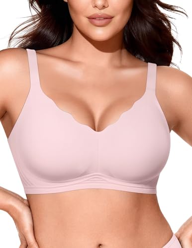 Image of Vertvie Women Seamless Jelly Bras No Underwire Supportive Wireless Push Up Full Coverage Bralette Comfy Scalloped T-Shirt Bra