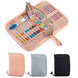 MYBAGZING Estojo para agulhas de crochê – Organizador vazio com 24 compartimentos para agulhas de crochê e agulhas de crochê ergonômicas de alumínio, bolso com zíper para acessórios e suprimentos