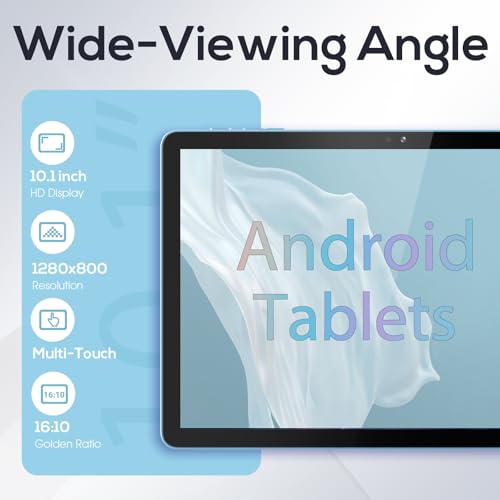 Image of DigiLand Android Tablet, 10.1 inch Android 14 Tablets with G80 Octa-Core, 12GB RAM (4GB+8GB Expansion) +128GB ROM Storage, 6000mAh Battery, Dual Camera, IPS HD Touchscreen, BT 5.0 - Blue