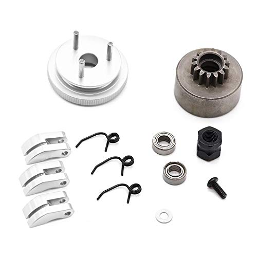 1 Set Clutch Bell 14T Gear Flywheel Assembly Clutch Shoes Springs Cone Engine Nut For 1/8 Hsp Hpi Rc Car Parts - (Color: Silver) #TOP6