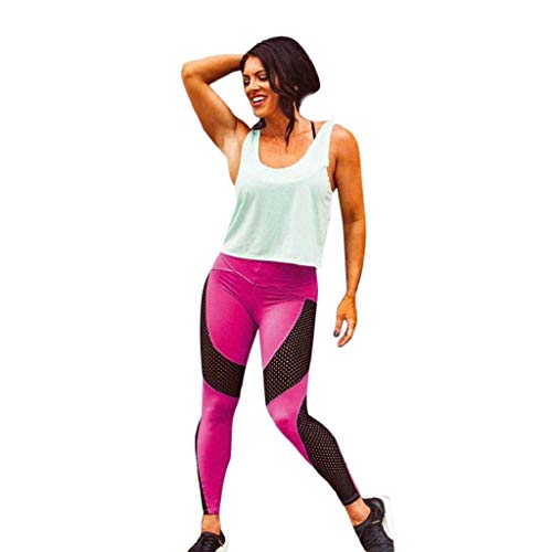 YANG-YI Womens Workout Leggings Fitness Sports Gym Running Yoga Athletic Pants Hot Pink