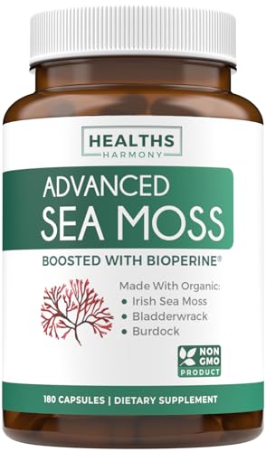 Organic Irish Sea Moss Capsules with Bladderwrack & Burdock (180 ct)
