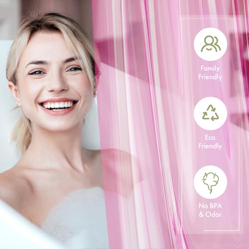Image of AmazerBath 72x78 Long Shower Curtain Liner, Clear Pink Plastic Shower Liner, Waterproof PEVA Shower Liners, Cute Lightweight Shower Curtains for Bathroom with 3 Magnets & 12 Rustproof Grommets
