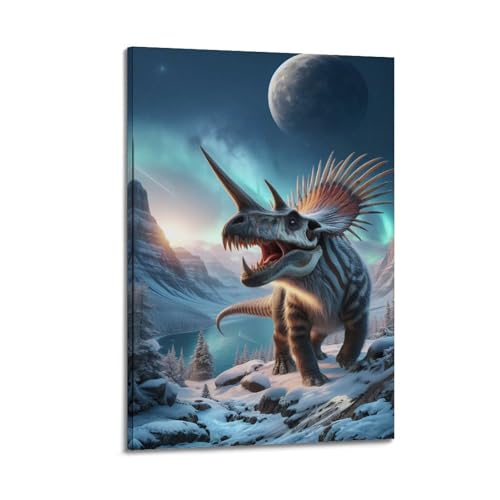 Toile lune et montagne enneigee tableau decoration murale pour salon moderne chalet et bureau