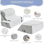 Paxato 9PCS Wedge Pillow Set for After Surgery Recovery, Adjustable Memory Foam Neck Pillow, Foam Leg Pillow, Relieves Neck, Leg Pain, Sleep Apnea, and Functions as a Reading Pillow, Gray - Image 4