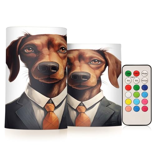 ALAZA Dog (27) Flickering Flameless Candles Battery Operated with Remote Timer,Tea Light Candles LED Pillar Votive Candles Set of 2 for Outdoor Indoor Decorations