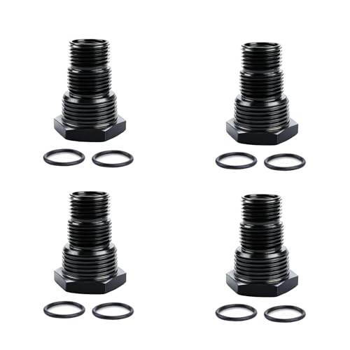 4 Pcs Aluminum Hose Thread Adapter Reducer – 1/2-28 Female to 3/4-16, 13/16-16, 3/4 NPT Male Fitting Connector, Black (4 Pack 1/2-28)