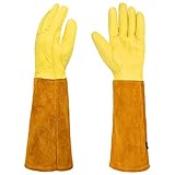 Uenede Small Yellow Durable Thick Cowhide Leather Gardening Welding Gloves with Long Gauntlet Forear