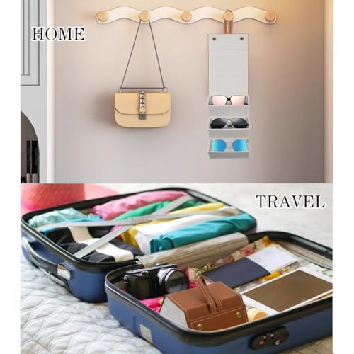 Image of 3 Slots Sunglasses Travel Case,Portable Multiple Glasses Case,Foldable Eyeglasses Case,Suitable for men, women and girls who carry multiple pairs of glasses