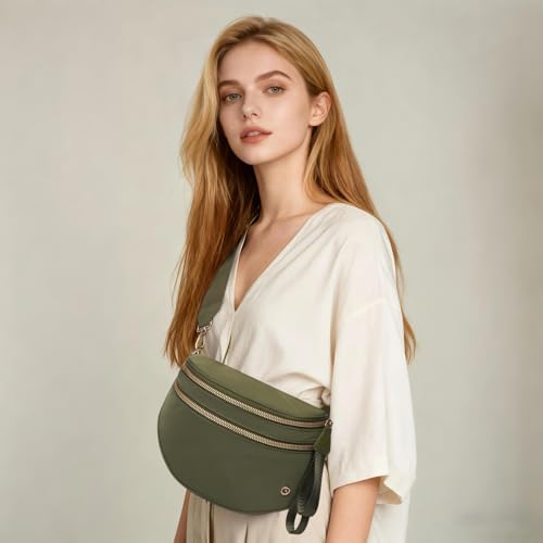 Image of Womens Crossbody Bag, Spacious Nylon Bum Bag Trendy Shoulder Purse with Adjustable Strap Zipped Travel Essentials
