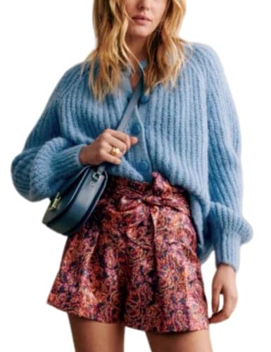 Bianstore Women's Casual Long Sleeve Crewneck Button Down Cardigan Sweater Knit Outwear(Blue-M)