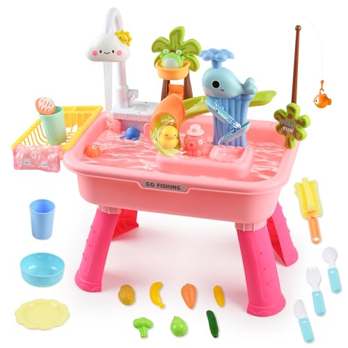 Hanyutom 2026 Upgraded Toddler Sand Water Table Toy with Electric Water Pump, Kids Sand Water with...