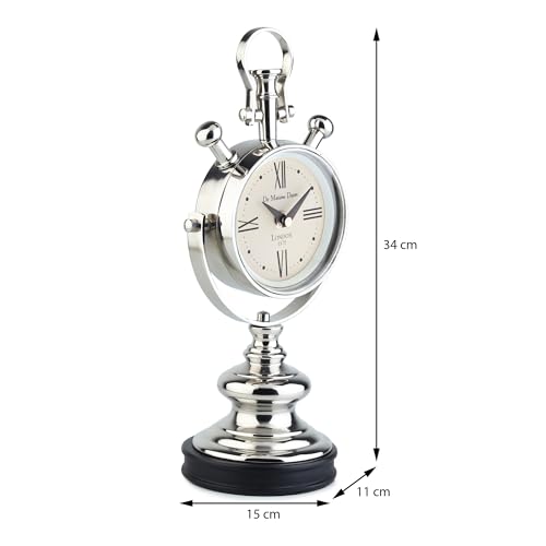 Image of Decor de Maison Brings Handcrafted Aristotime Table Clock for KidsRoom, Living Room, Bedroom, Study Table|Classic Non-Ticking Tabletop Battery Operated Analog Desk Clock in Silver (15x11x33cm)