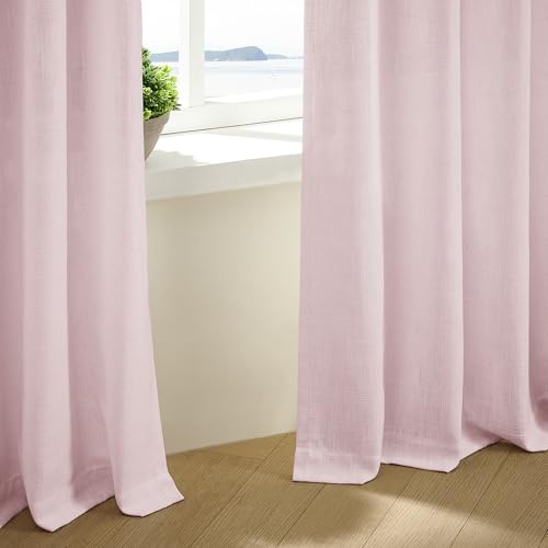 Image of Light Pink Linen Pinch Pleat Curtains 84 Inch Length 2 Panels for Girls Bedroom Nursery Soft Thick Linen Window Drapes Semi Sheer Light Filtering Pleated for Kids Living Room Blush Dusty Pink Decor