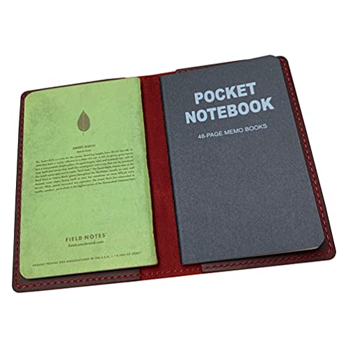 Image of Genuine Leather Journal Cover for Field Notes Notebooks, Moleskine Cahier Journal Pocket 3.5 x 5.5 Inches, Retro Red