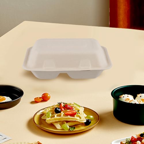 FAAING 75 Stück 900ml Einweg Menübox, 2 Fächer Lunchbox Pappe Einweggeschirr Zuckerrohr, Menüschalen mit Deckel, Bagasse Take Away Box mit Klappdeckel, To Go Verpackungen Essen