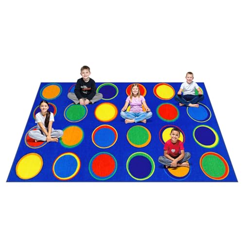 LIVEBOX Sitting Spots Kids Classroom Rug, Washable School Learning Area Rugs, Colorful Preschool Kids Classroom Carpet Non-Slip Playroom Mat for Daycare Learning, 13'x7'5"(Seats-24)