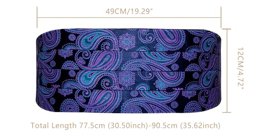 Image of YOHOWA Men Cummerbund Bow Tie Set Silk Paisley Formal Pre-Tied Bowtie Pocket Square Cufflinks Wedding Party Prom