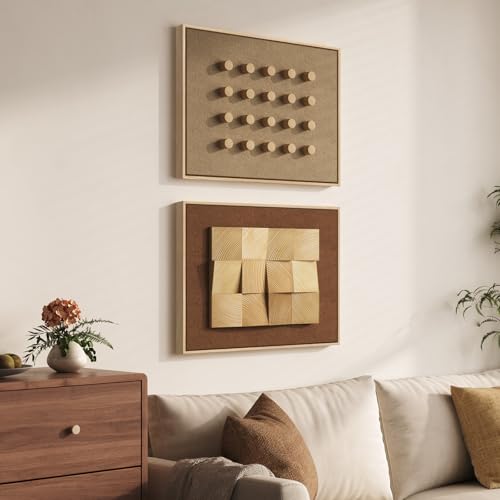Framed Wood Wall Art Set of 2, Large 3D Textured