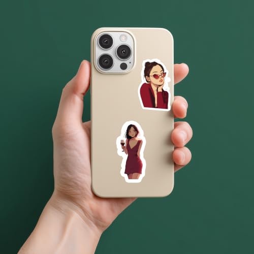 Image of Red Aesthetic Kawaii Girl Vinyl Stickers Pack of 33 | Waterproof Burgundy & Wine Red Cute Fashion Decals for Laptop, Water Bottle, Journal, Scrapbook, Phone Case | Self-Adhesive Sticker Pack