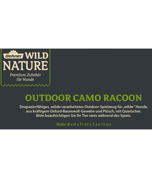 Dehner Wild Nature Hundespielzeug Outdoor Camo Racoon, inkl. Quietscher, ca. 47 x 15 x 7,2 cm, Oxford-Baumwolle/Plüsch, braun