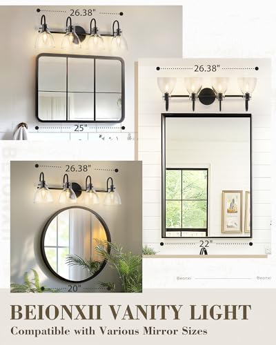 Image of Beionxii 4-Light Bathroom Light Fixtures, Bathroom Vanity Light with Clear Glass Shade, Modern Vanity Lighting Fixtures Over Mirror Living Room Hallway, BX-VL02MB-4CG