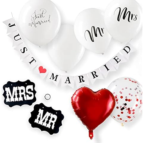 paperhands® - 61 teiliges Hochzeitsdeko Set - just married Girlande - Luftballon Set - Heliumballons - Konfetti Ballons - Folienballons - Mr & Mrs Hochzeit Deko Set Cover