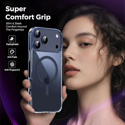 Image of VONZEE for iPhone 17 Pro Max Case 6.9 inch Build-in Solid Color Inner Layer, Compatible with MagSafe, Camera Lens Full Protection, Shockproof Transparent Frame Magnetic Phone Cover - Blue