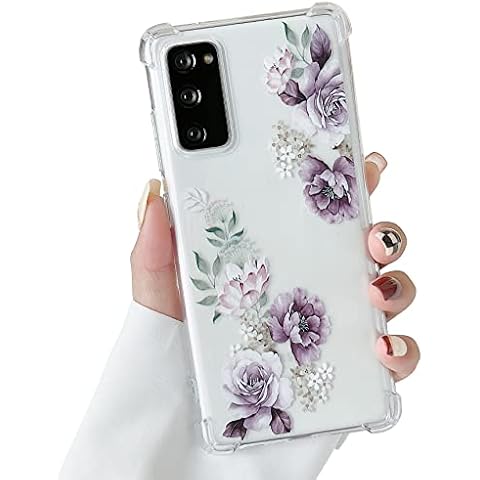 DEFBSC Soft Case Compatible with Samsung Galaxy S20 FE 5G, Clear Floral Flower Pattern Print Design Flexible TPU Shockproof Cover for Women Girls,Flower Protective Phone Case, Purple Peony Cover