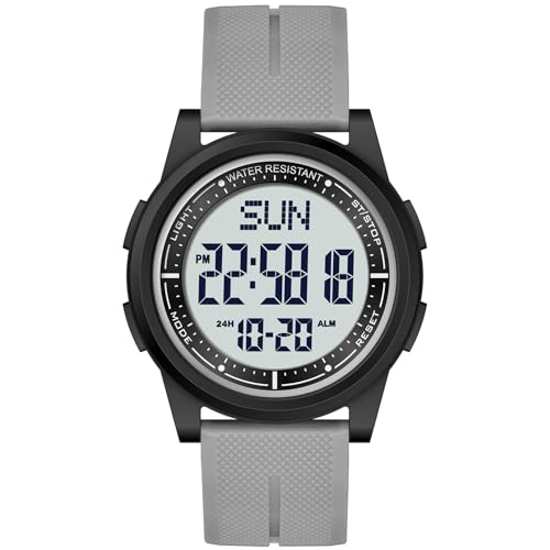 WIFORT Reloj digital para hombre y mujer, 5 ATM, resistente al agua, reloj deportivo con alarma, cronómetro, cuenta regresiva, zona horaria dual, ultradelgado, pantalla panorámica, reloj digital para