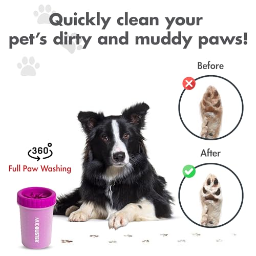 Dexas MudBuster Pfotenreiniger für Hunde, tragbar, Haustierbedarf und Hundezubehör, Größe M, Fuchsienfarbe