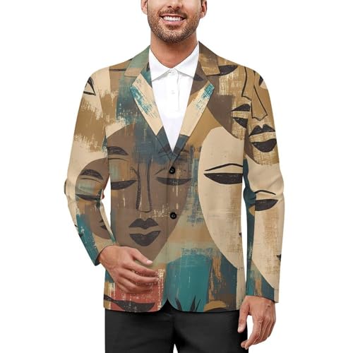 African Faces Art Masks Classic Suits Blazer for Men Business Tuxedo Jacket Sport Coat Two Buttons