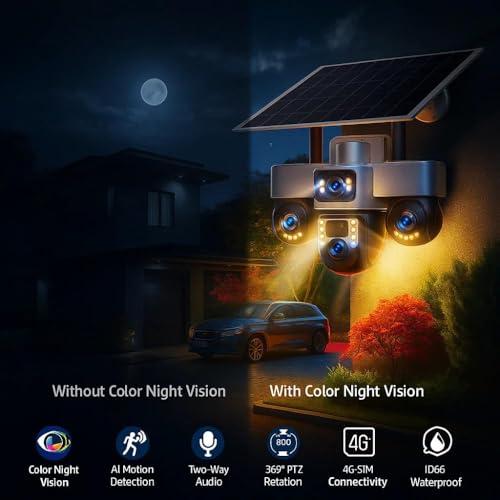 Image of Maizic Smarthome TRIGENIE 4G Solar with 1 Year Free Data | 6MPx3 Triple Lens /Screen AI Triple PTZ Outdoor CCTV Camera | 360 View | Color Night Vision | Human Detection | 2-Way Audio