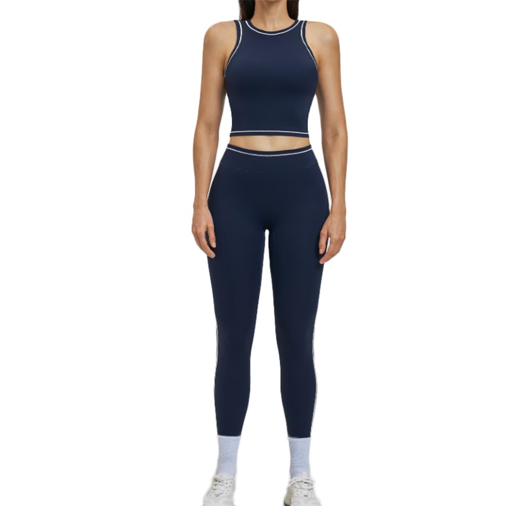 JPXJGT Women Workout Gym Sets Sports Bra Compression Gym Legging Fitness Active Wear Set(Size:M,Color:Blue)