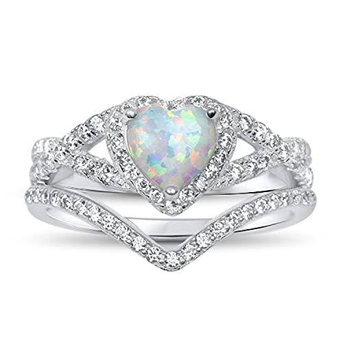 LaRaso & Co Vintage Sterling Silver White Opal Wedding Engagement Ring Set for Women Size 5
