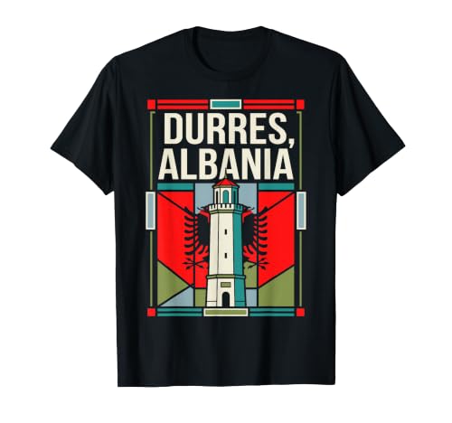 Durres Drapeau Albanie Tour vénitienne Art Vintage T-Shirt