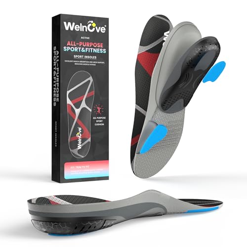 Welnove All Purpose Sports Insoles,Jump Higer & Run Faster & Stabilize Better Athletic Insoles for Running, Basketball Soccer Volleyball Shock Absorption & Energy Return Performance Insoles-M