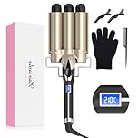 Fer a Boucler 3 Tetes Waver 32mm, AIMERVO GRANDES VAGUES Fer Onduler Wavy 14 Températures à Contrôle de 80⁰C à 210⁰C- Ecran LCD, Revêtement en Tourmaline-Céramique, Chauffage Rapide de 30 Secondes