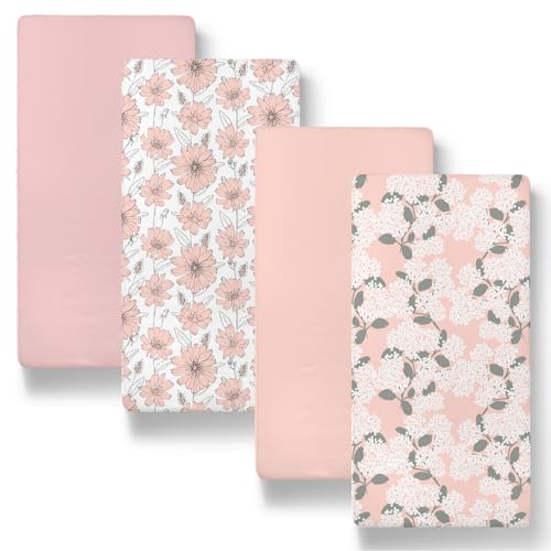 Image of The Peanutshell Baby Organic Bassinet Sheets 4-Pack Unisex - Soft, Oval & Rectangle Baby Girls or Boys Bassinet Sheet, 100% Jersey Cotton, Fitted Sheet Covers for Crib, Halo Bassinet Mattress - Boho