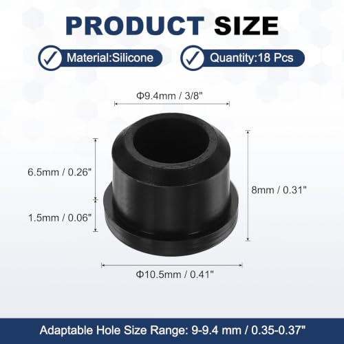Image of MECCANIXITY 18pcs T-Shaped Silicone Plugs 9.4mm 3 /8 Inch Dia, Black | Snap in Plug Hole Seal Cover Round Rubber Stopper for 9-9.4mm Holes Kitchen Rubber Bulkheads Waterproof Sealing