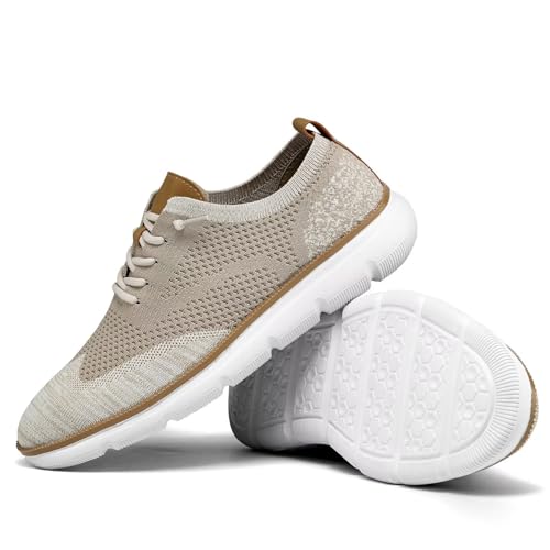 Image of KEEZMZ Men's Fashion Sneakers Casual Dress Oxfords Business Walking Shoes Mesh Work Comfortable Lightweight Soft Sole Khaki, 6.5
