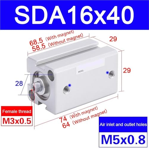 Vérin de précision SDA16 course 40mm pour automatisme rigoureux - 3