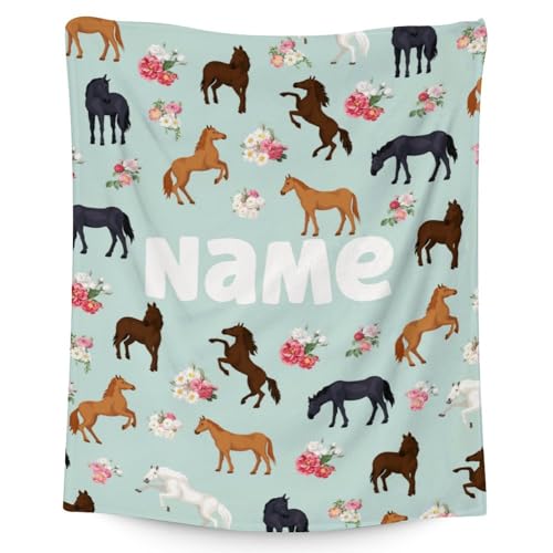 Mercuryelf Custom Horse Blanket Gift - 60x80 Inches Aesthetic Throw Blankets for Adults - Mint Green Soft, Fuzzy & Warm Throws for Bed, Couch