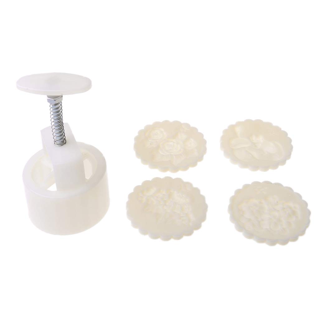 yIFeNG 150g Mooncake Mold with 4pcs Flower Stamps Hand Press Moon Cake Pastry Mould DIY