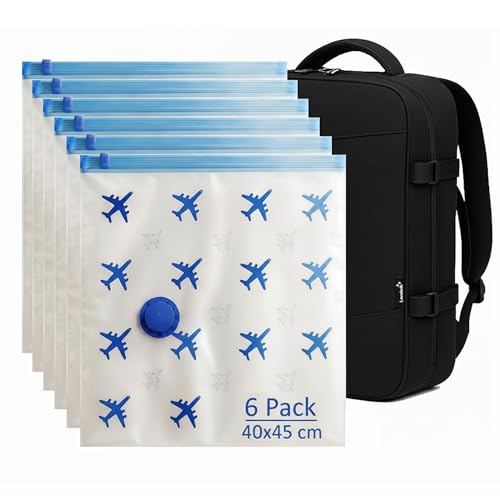 Lavatelli Lot de 6 Sacs Sous Vide Voyage 40x45 cm Gain de Place pour Sac à Dos Bagage Cabine Ryanair 40x30x20 Organisateur Valise Housse Compression Vêtement...